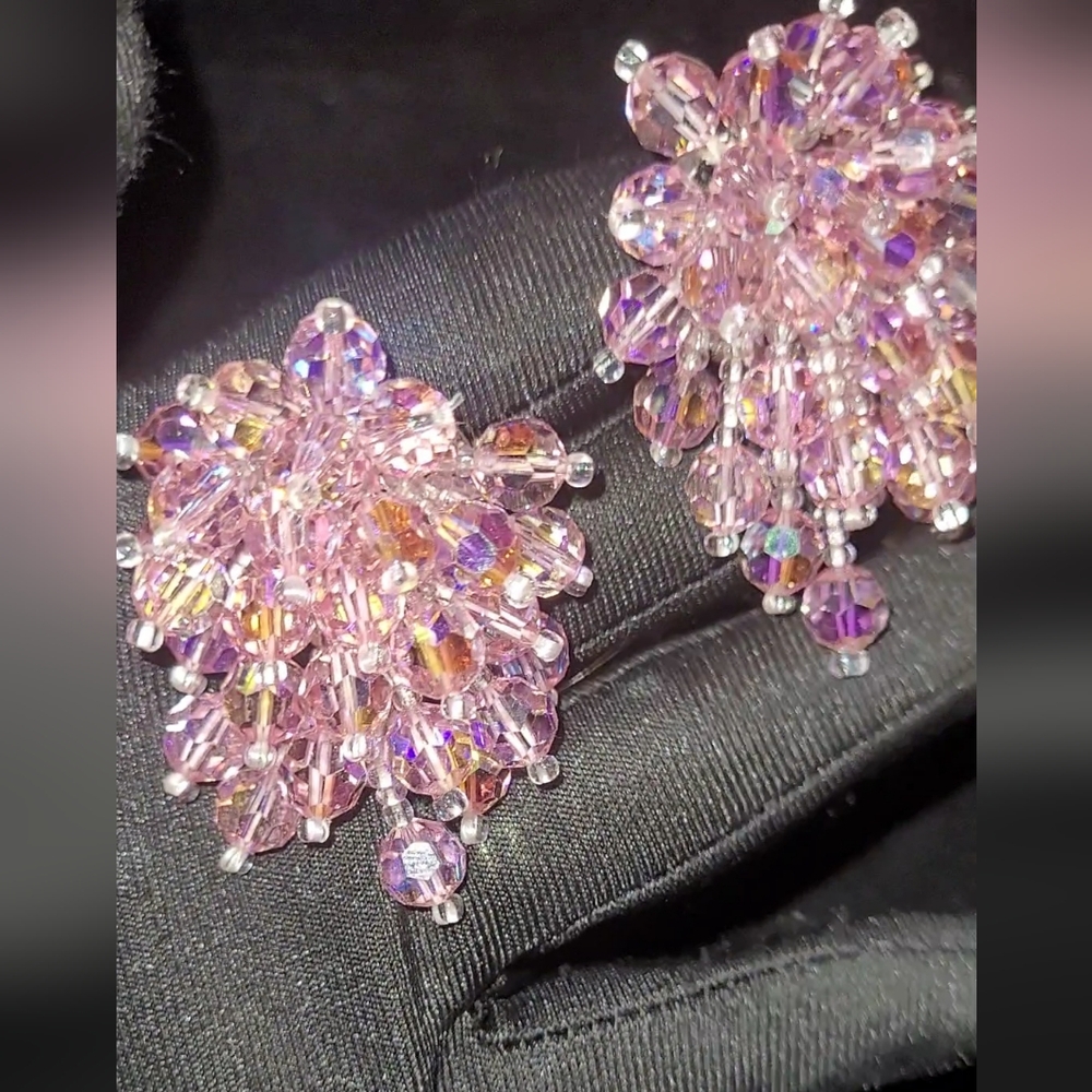 VTG Lois Ann VINTAGE Signed Aurora Borealis&Seed Bead Burst Cluster ClipOn - Picture 11 of 11